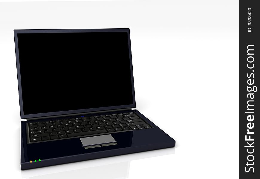 3D Rendering of a single metallic blue laptop. 3D Rendering of a single metallic blue laptop