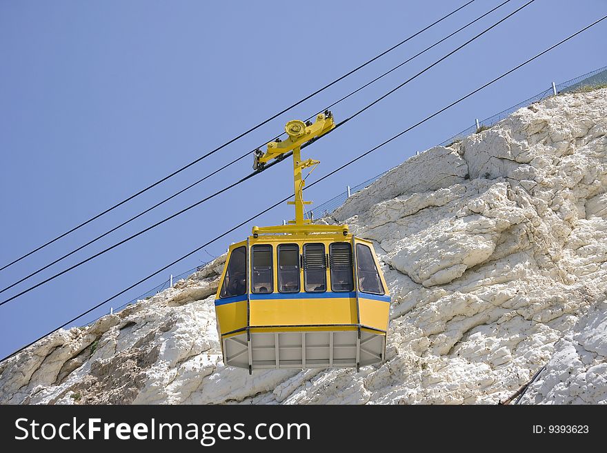 Cable car over the  rocks