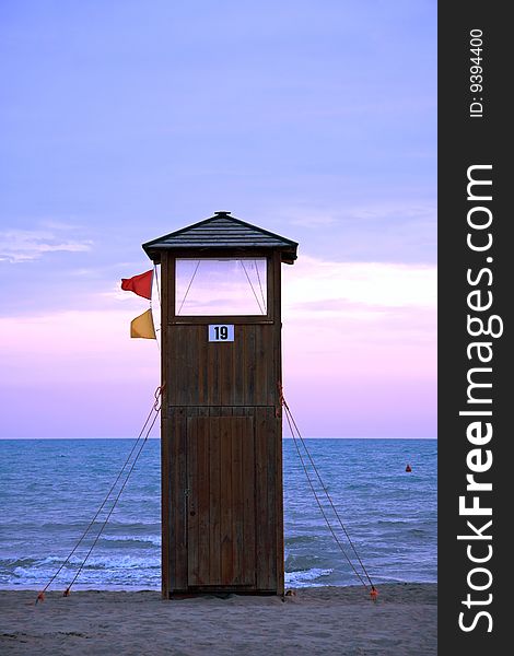 Watchtower on an italien beach at dusk. Watchtower on an italien beach at dusk