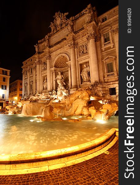 The Trevi fountain at night