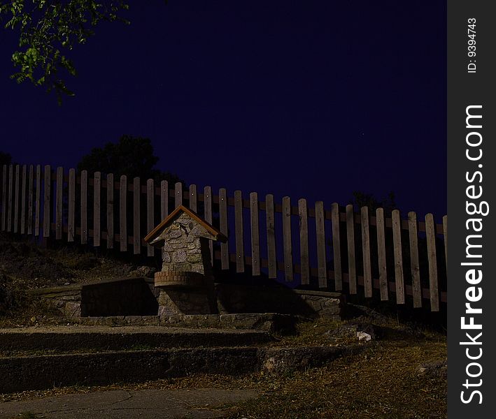 Simple old fountain without water, in mountain. Simple old fountain without water, in mountain