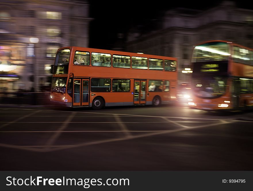 Modern double deckers on the streets of London