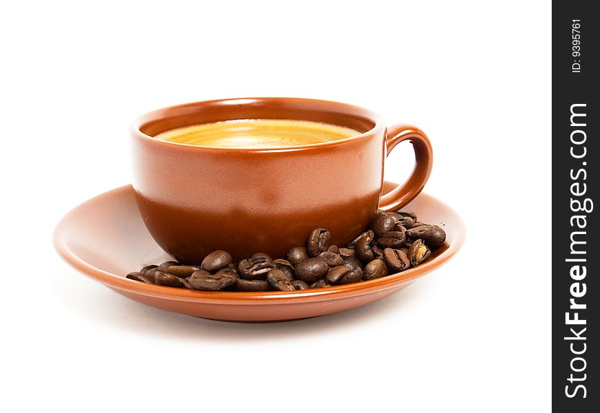 A cup of fragrant, hot espresso coffee