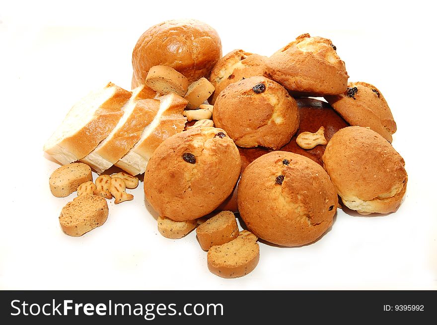 Assortment of homemade baked bread on white. Assortment of homemade baked bread on white