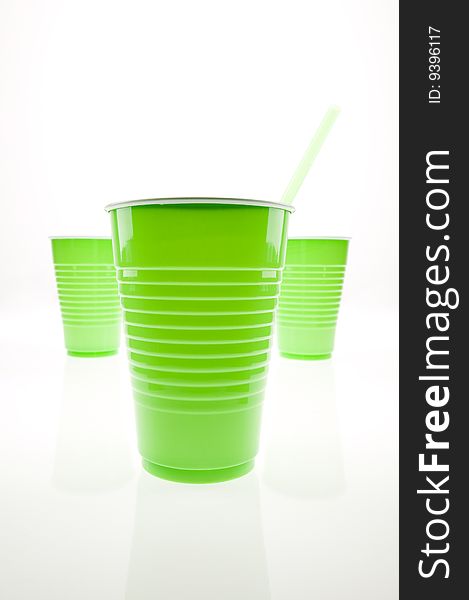 Green plastic cups