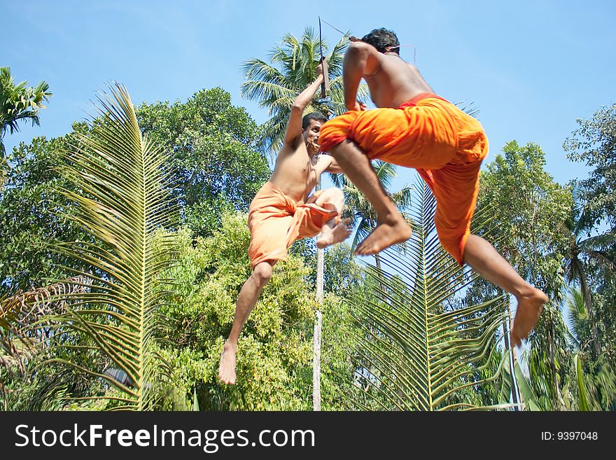 Kalarippayat,fight in air, indian ancient martial art of Kerala. Kalarippayat,fight in air, indian ancient martial art of Kerala