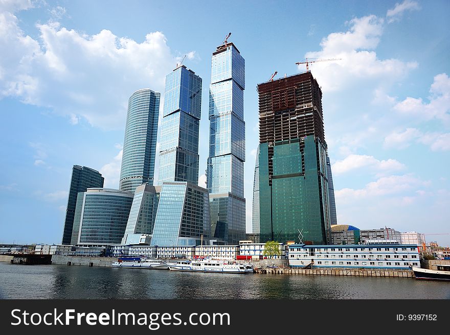 Group of skyscrapers over a blue sky