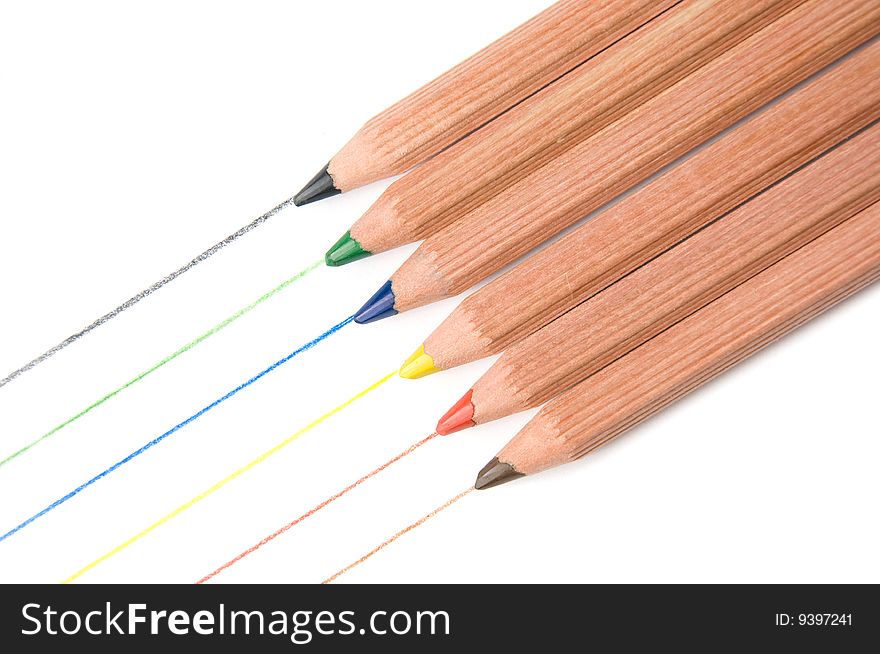 Six wooden pencils isolated over white. Six wooden pencils isolated over white