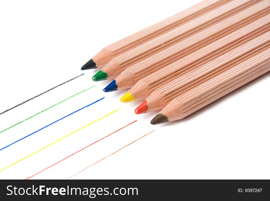 Six wooden pencils isolated over white. Six wooden pencils isolated over white