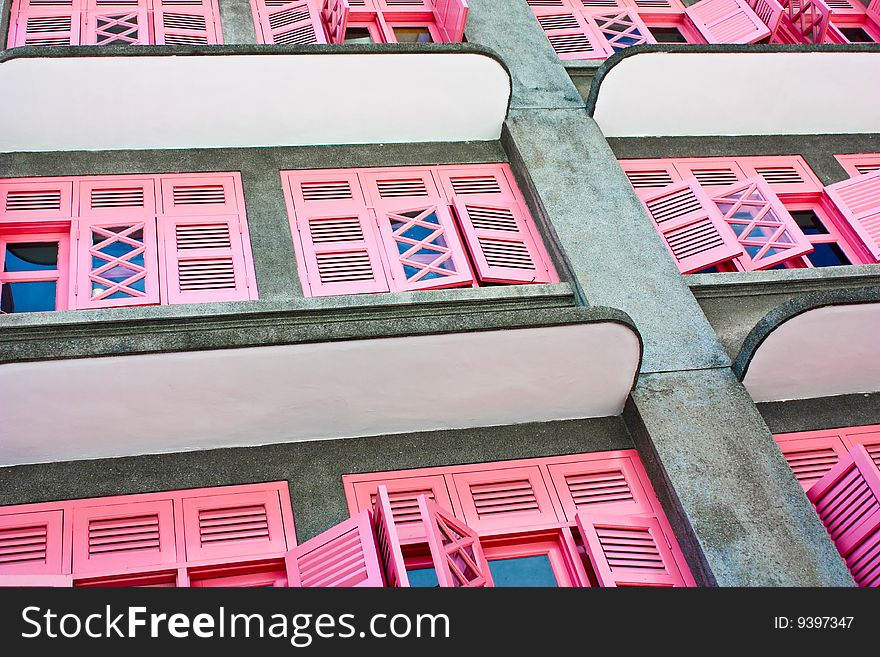 Old and antique wooden pink windows