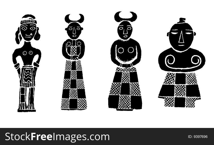 Illustration drawing of four indigenous women on white background. Illustration drawing of four indigenous women on white background