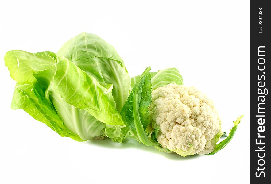 Cauliflower And Cabbage Isolated