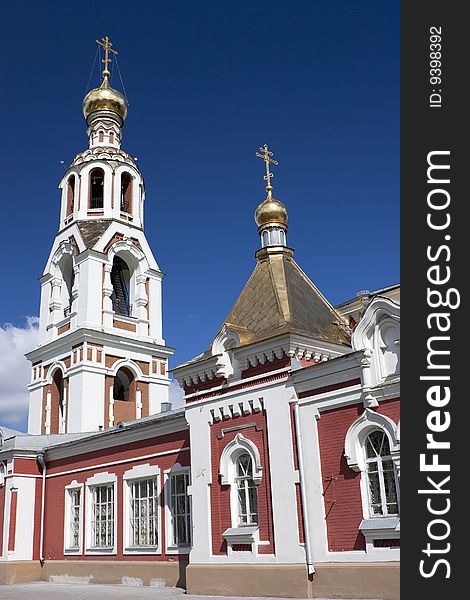 The Church of St. Barbara in Kazan (Tatarstan, the Russian Federation) arose at the end of the 18th century. Designed in classical style, the main temple was disassembled and replaced with a new one built in tradition of Russian baroque by the project of the diocesan architect Fyodor Malinovsky. It was constructed from 1901 to 1907. The Church of St. Barbara in Kazan (Tatarstan, the Russian Federation) arose at the end of the 18th century. Designed in classical style, the main temple was disassembled and replaced with a new one built in tradition of Russian baroque by the project of the diocesan architect Fyodor Malinovsky. It was constructed from 1901 to 1907.