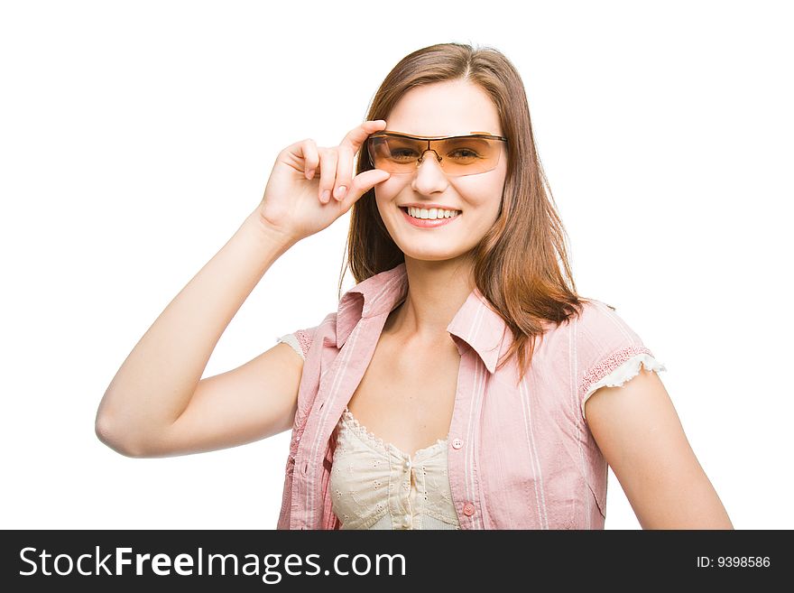 Woman in sunglasses. Isolated on white background