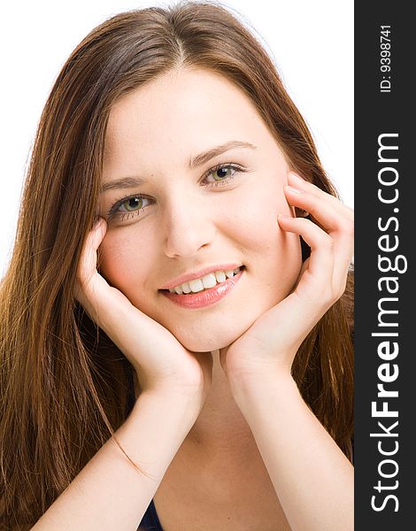 Beautiful Smiling Girl Lying On Floor