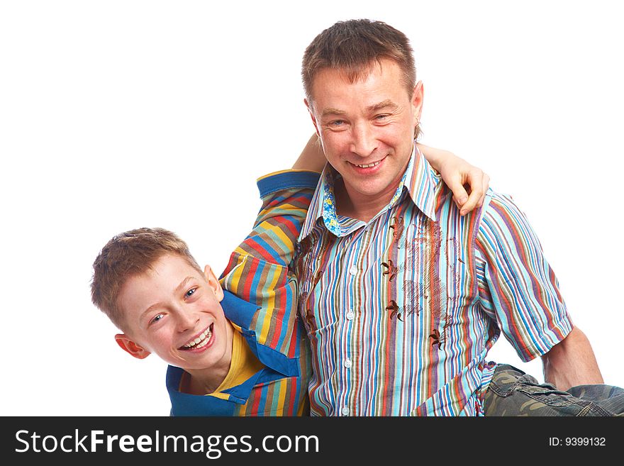 Father and son. Isolated on white background