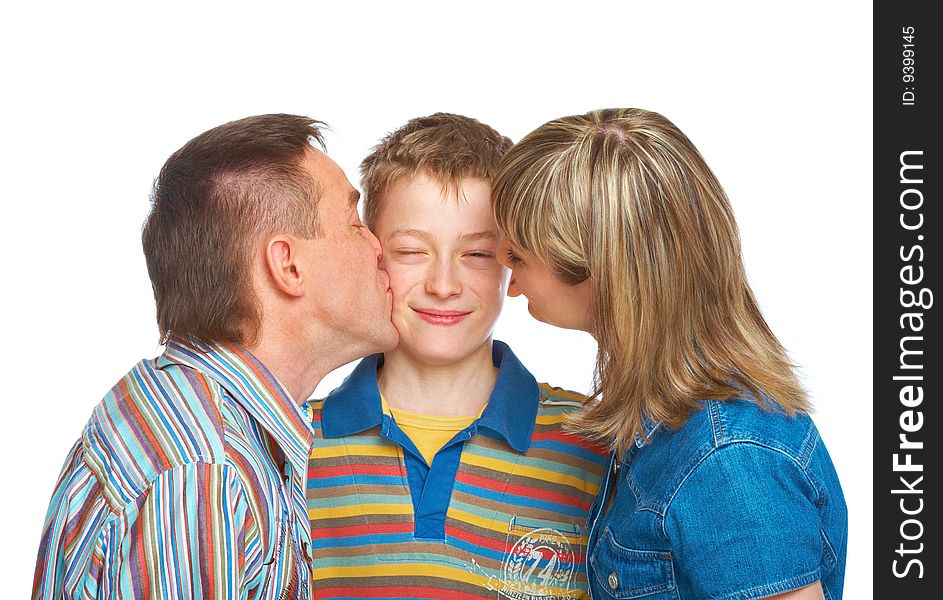 Mother, father and son. Isolated on white background