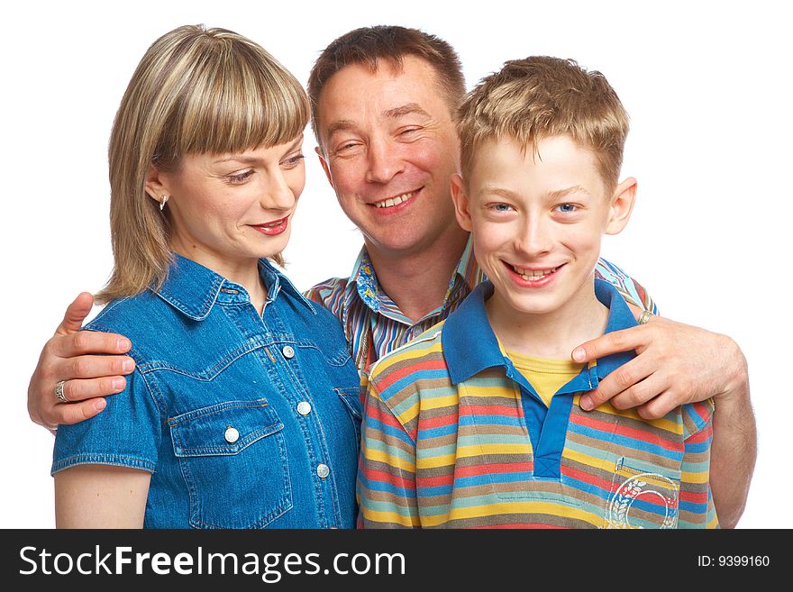 Mother, father and son. Isolated on white background