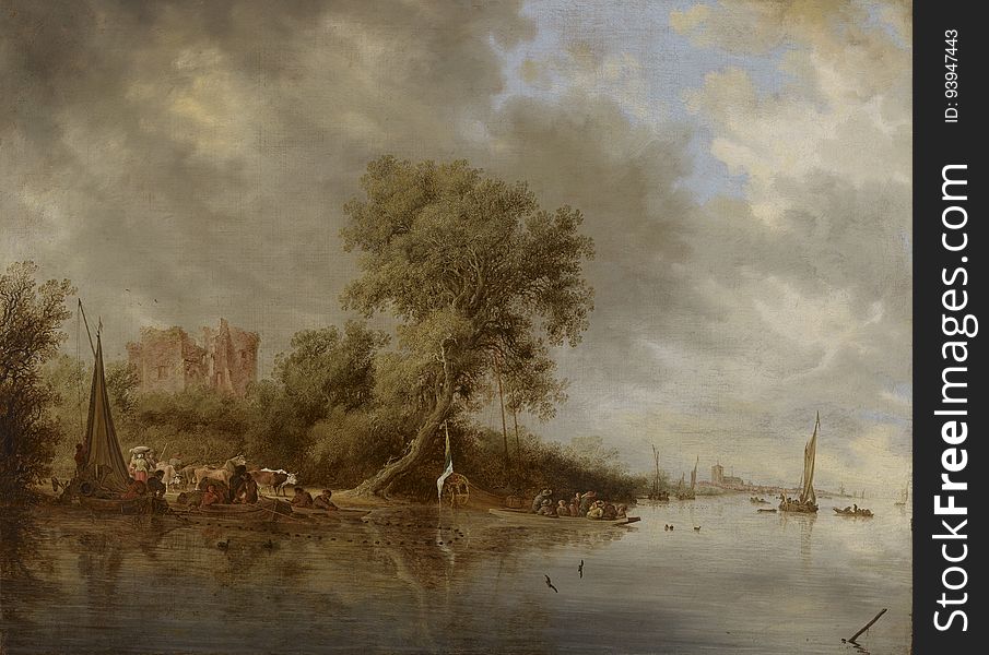 Salomon Jacobsz. Van Ruysdael &x28;1600/1603â€“1670&x29;: River Landscape With The Ruins Of The Castle Of Egmond / Jokimaisema,
