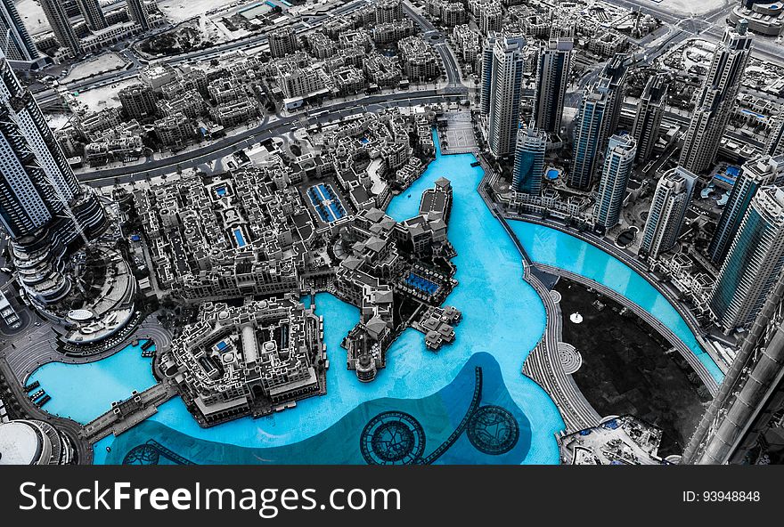 Aerial view of downtown Dubai.
