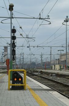 Signals And Wires At Railway Station Stock Photo