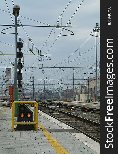 Signals and wires at railway station