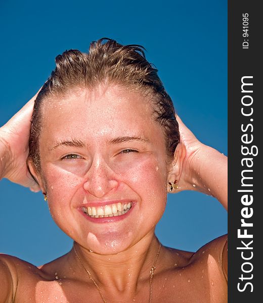 Young lady in water park