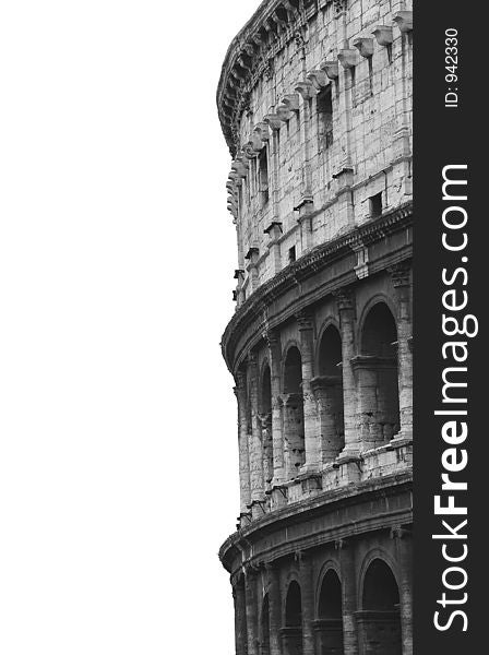 Detail of Colosseum, black and white, isolated. Detail of Colosseum, black and white, isolated