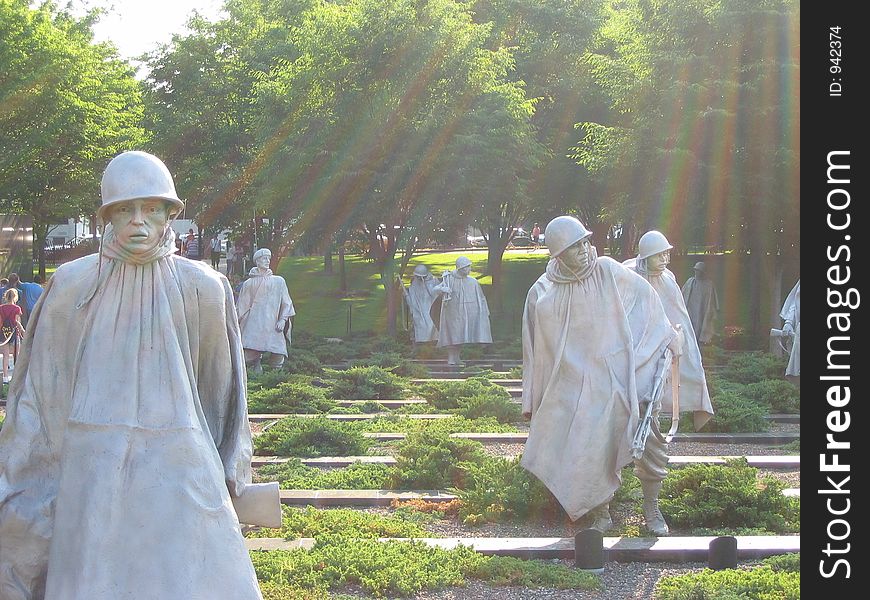 Sunlight raining down on the Korean War Memorial in Washington, D.C. Sunlight raining down on the Korean War Memorial in Washington, D.C.