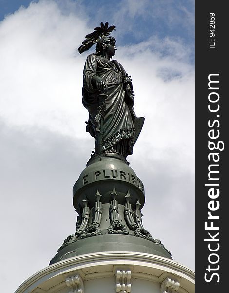 Lady Freedom Statue on top of the dome of the Capitol. Lady Freedom Statue on top of the dome of the Capitol.
