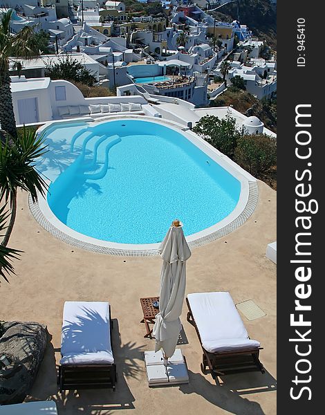 Hotel swimming pool at Santorini Island, Greece