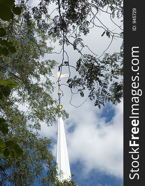 Steeple and clouds