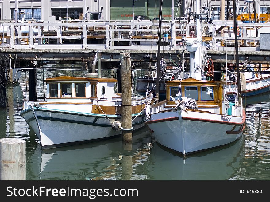 2 yachts on Fisherman Warf Marina in San Francisco. 2 yachts on Fisherman Warf Marina in San Francisco