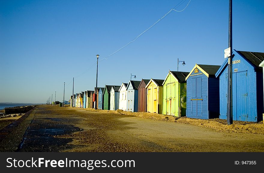 A row of beach huts in Felixstowe, UK