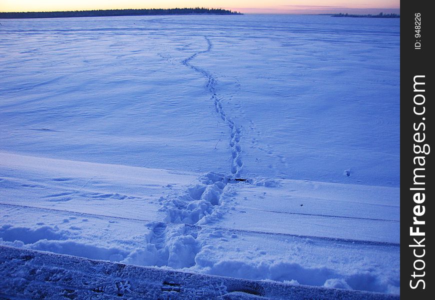 Footsteps over the frozen sea at Kemi, Lapland, Finland. Footsteps over the frozen sea at Kemi, Lapland, Finland.