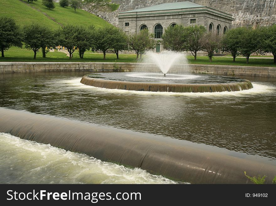 Water fountain and dam in Clinton, MA. Water fountain and dam in Clinton, MA