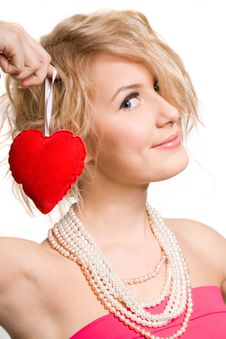 Blonde Beautiful Girl Holding Big Heart Royalty Free Stock Image Blonde Beautiful Girl Holding Big Heart Royalty Free Stock Image