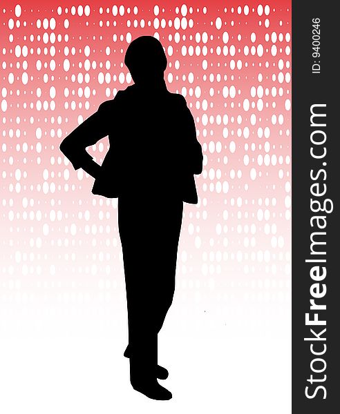 Fashion girl silhouette on doted background