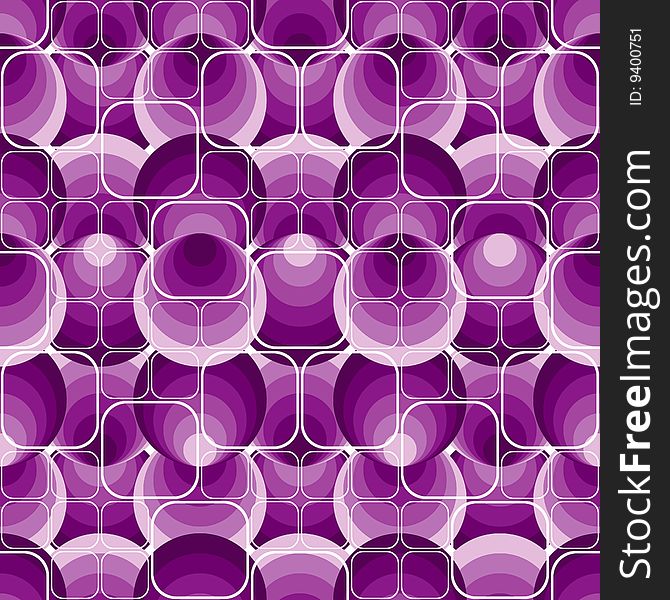 Seamless violet pattern with circles and rectangles