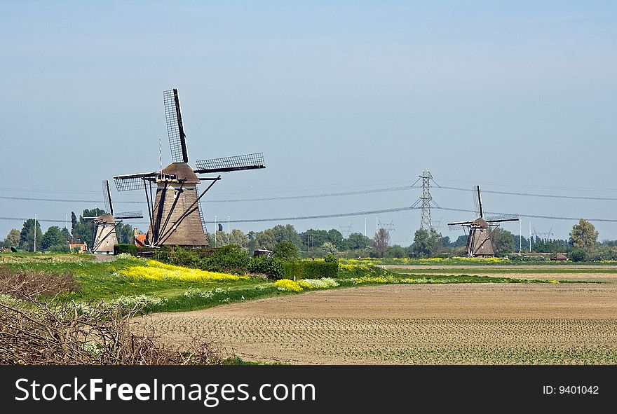 Typical windmills on a sunny summer day in Holland. Typical windmills on a sunny summer day in Holland