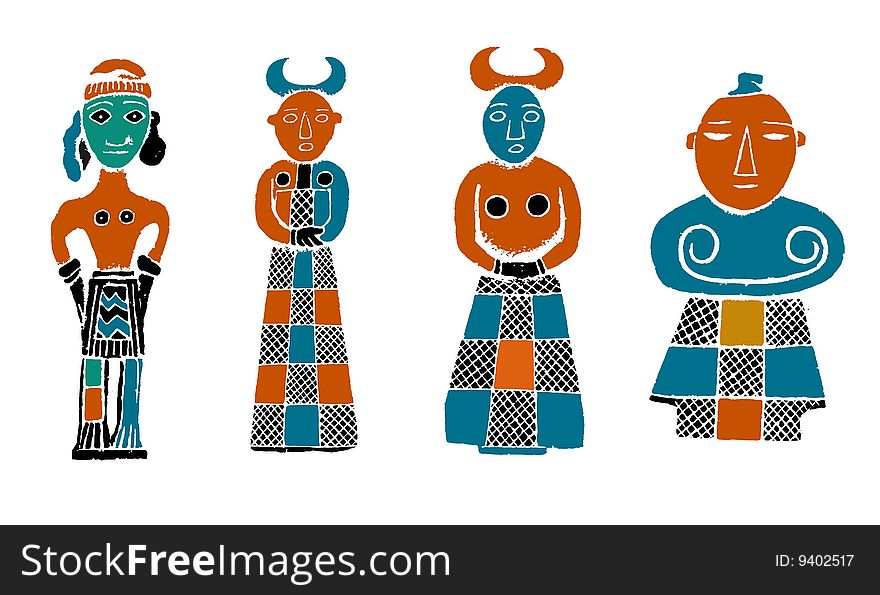 Illustration drawing of four indigenous women on white background. Illustration drawing of four indigenous women on white background