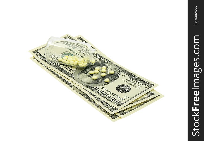 Expensive drugs in the U.S. isolated on a white background. Expensive drugs in the U.S. isolated on a white background