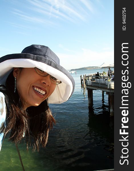 A woman enjoying a beautiful sunny day in sydney. A woman enjoying a beautiful sunny day in sydney