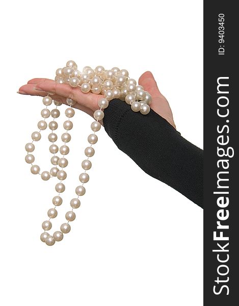 Pearls in the woman's hand