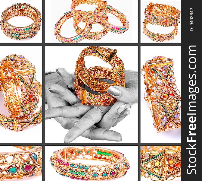 Golden bracelets collage looking great.