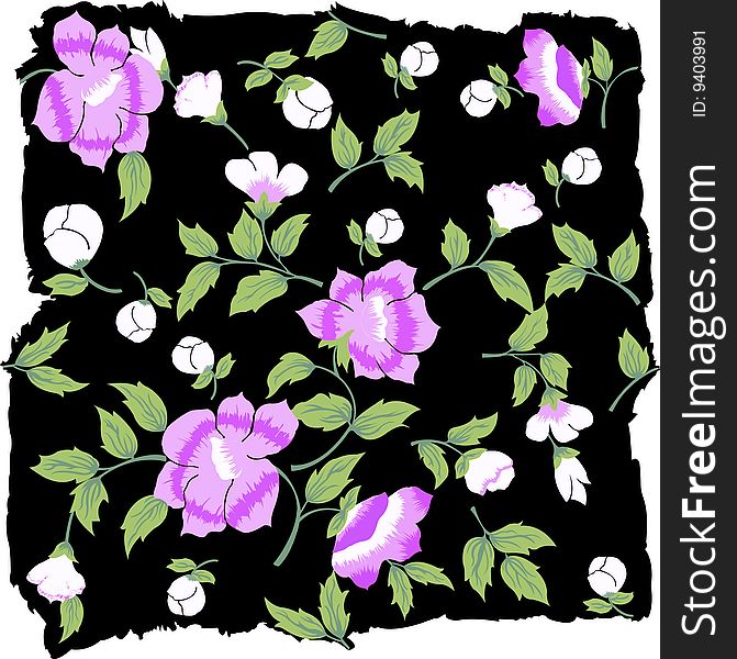 Flower pattern from white purple combination and green with black background touch. Flower pattern from white purple combination and green with black background touch