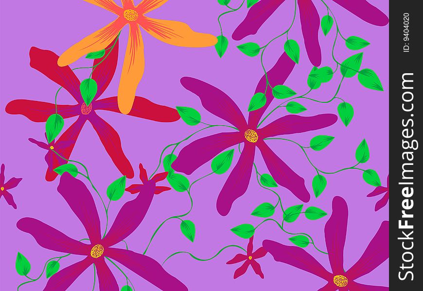 Pattern from purple colored radiant flower with leaf coil around it. Pattern from purple colored radiant flower with leaf coil around it