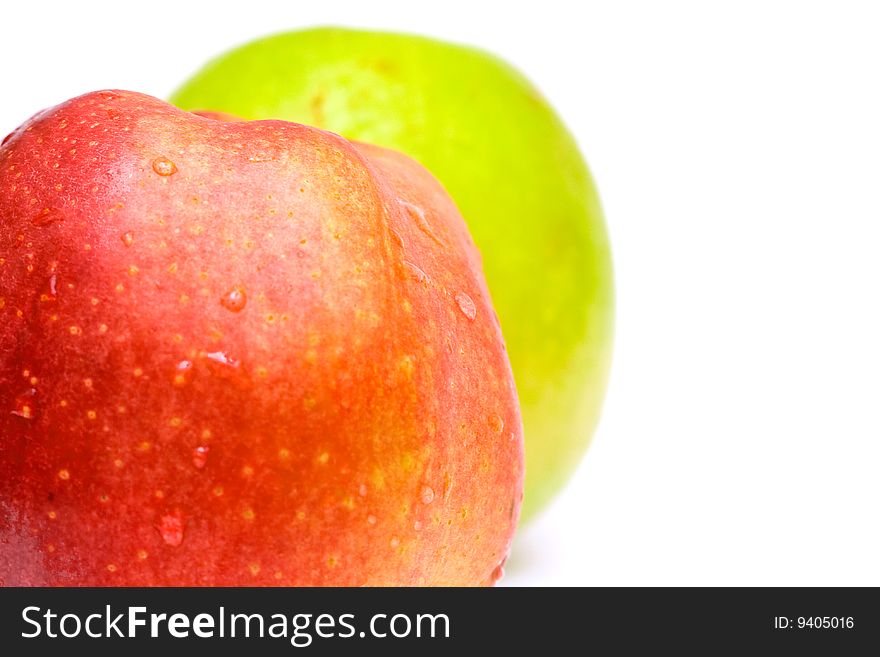 Red and green apples close up isolated
