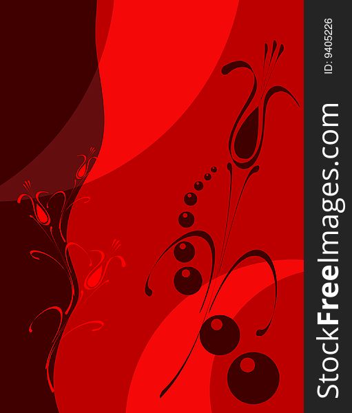 The abstract art, floral drawing wih berries. Red and claret color. The abstract art, floral drawing wih berries. Red and claret color.