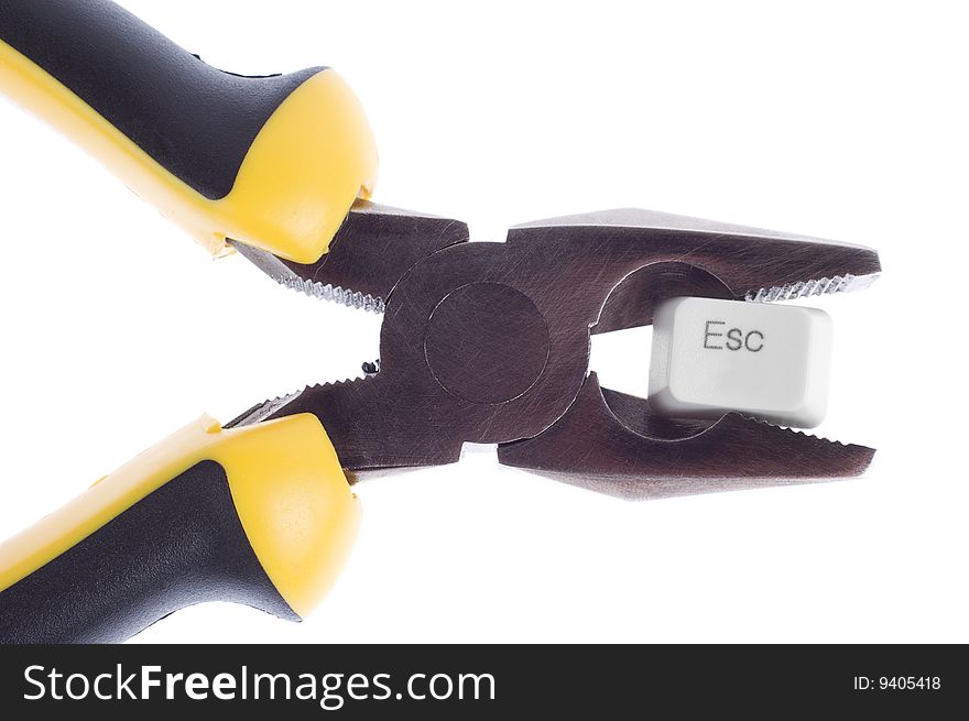 No escape: unfreedom (captivity) concept made of pliers and computer ESCAPE key